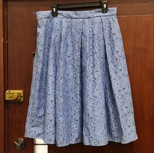 Vintage Sky Blue Lace Pleated Midi Skirt